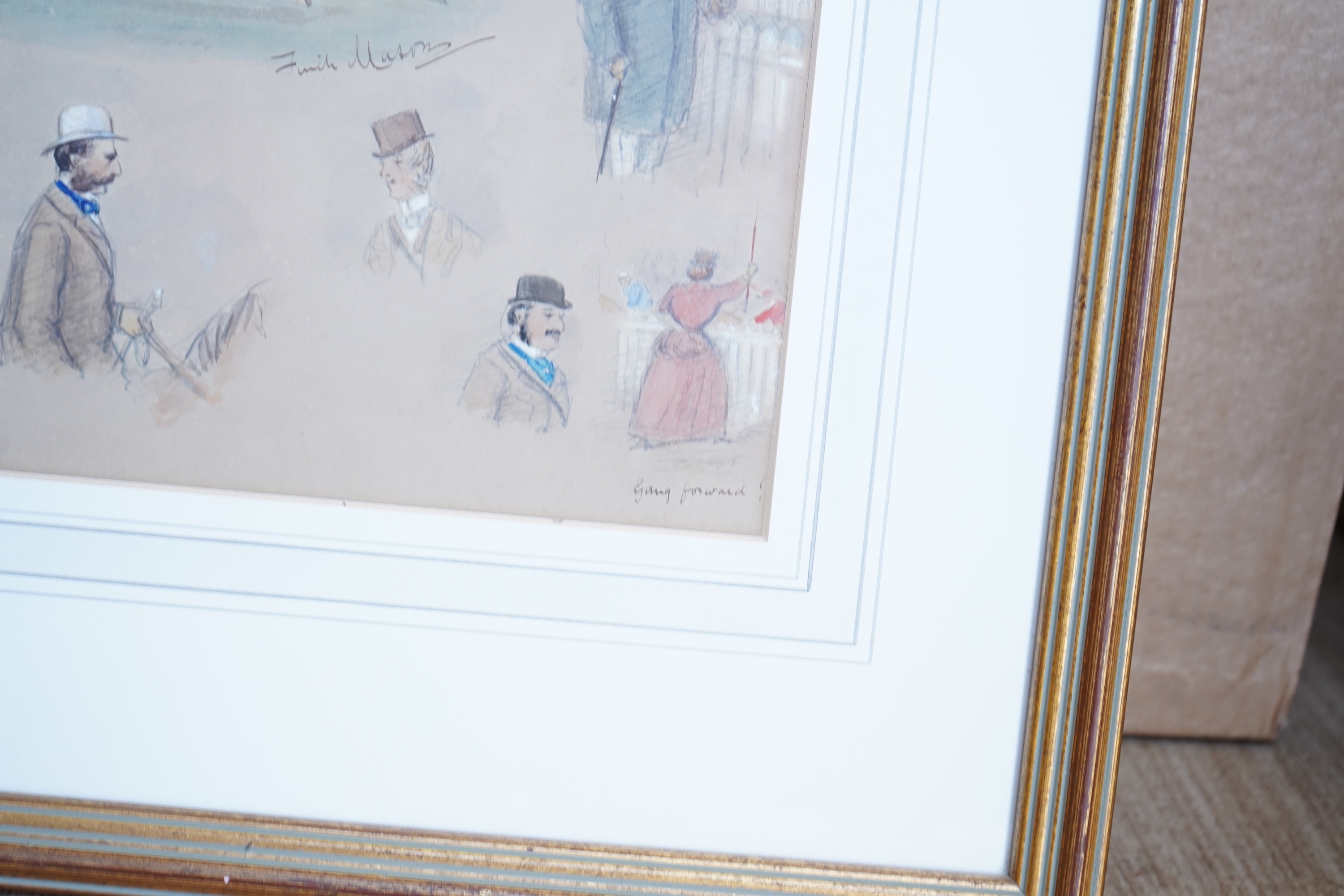 George Finch Mason (1850-1915), ‘Sandown Park, July 27 1888’, ‘The open ditch Grand National Hunt Committee’ and ‘Flowers plucked at Newmarket’, three watercolours, each is signed, largest 30 x 36cm
